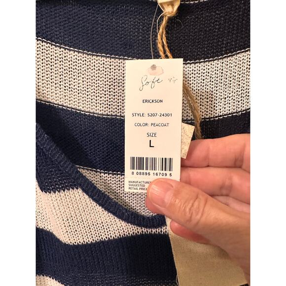 Joie Soft Erickson Coastal Nautical Striped Lightweight Hoodie Navy White, L - Picture 5 of 9